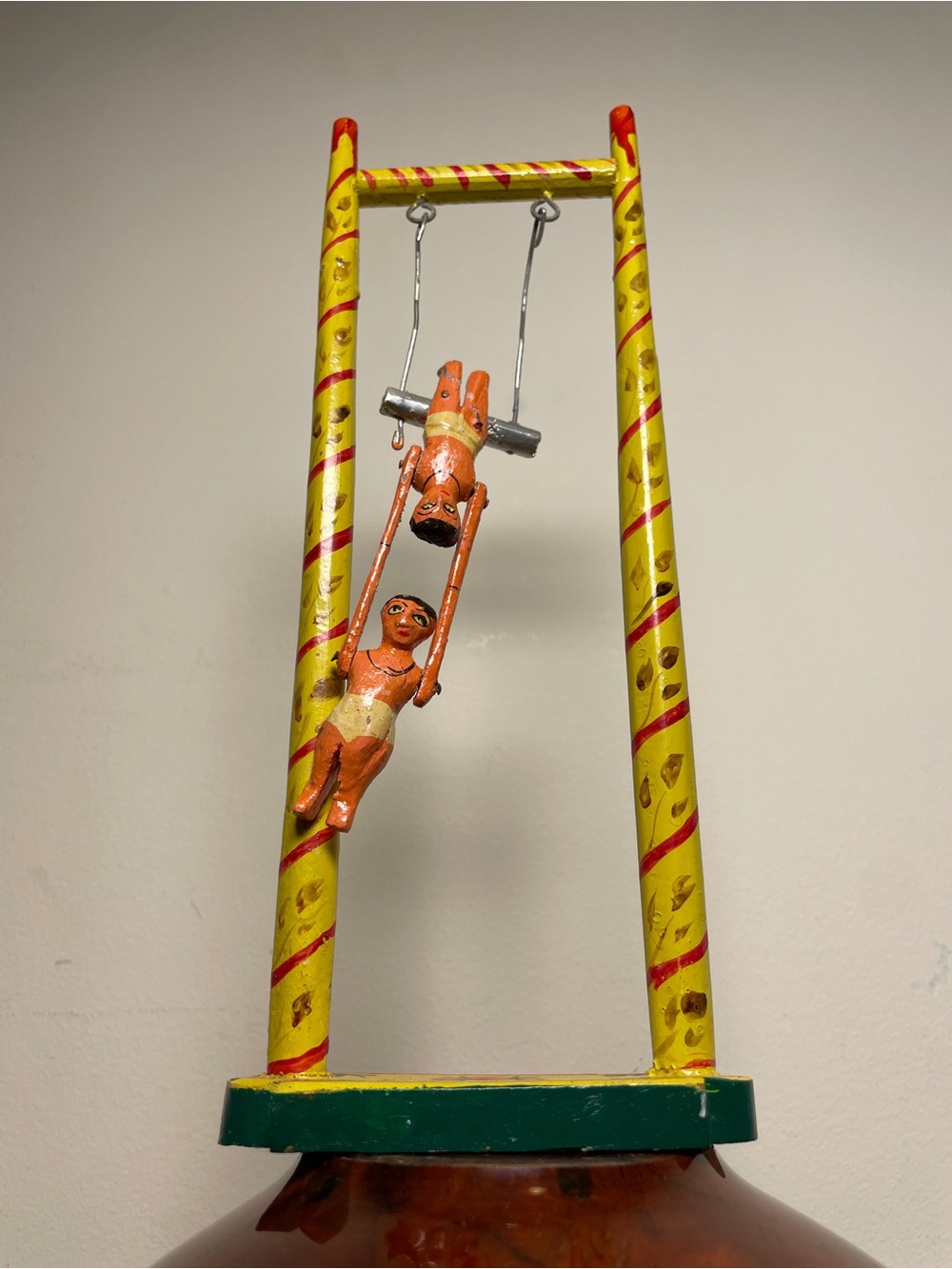 Vintage Folk Art Wooden Acrobat Trapeze 11.5" Figurine Wooden Toy
